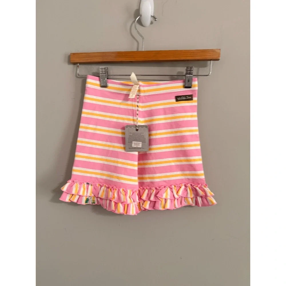 Matilda Jane Ruffle Shorts Girls 10 Pink Yellow‎ Striped Cotton Blend Boutique